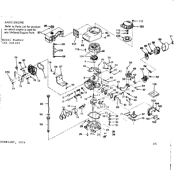 Basic Engine Diagram and Parts List for 143246192  Craftsman Engine