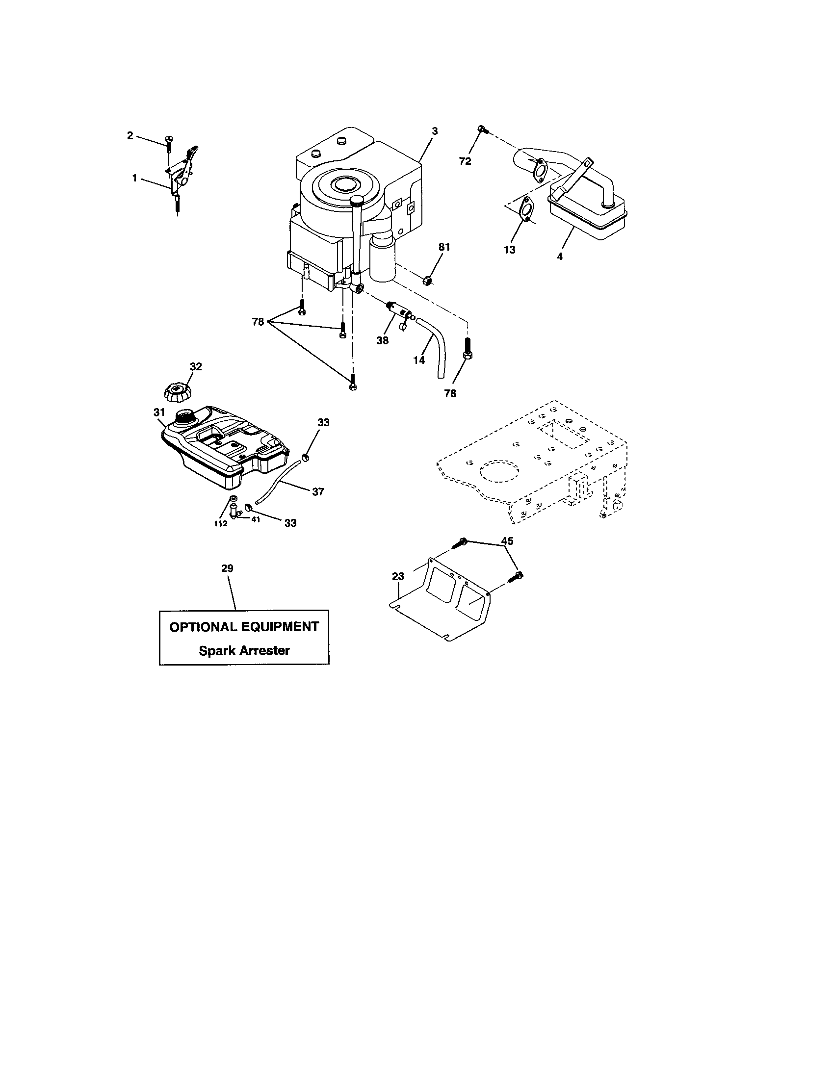 Engine Diagram and Parts List for 917273823  Craftsman Lawn Tractor