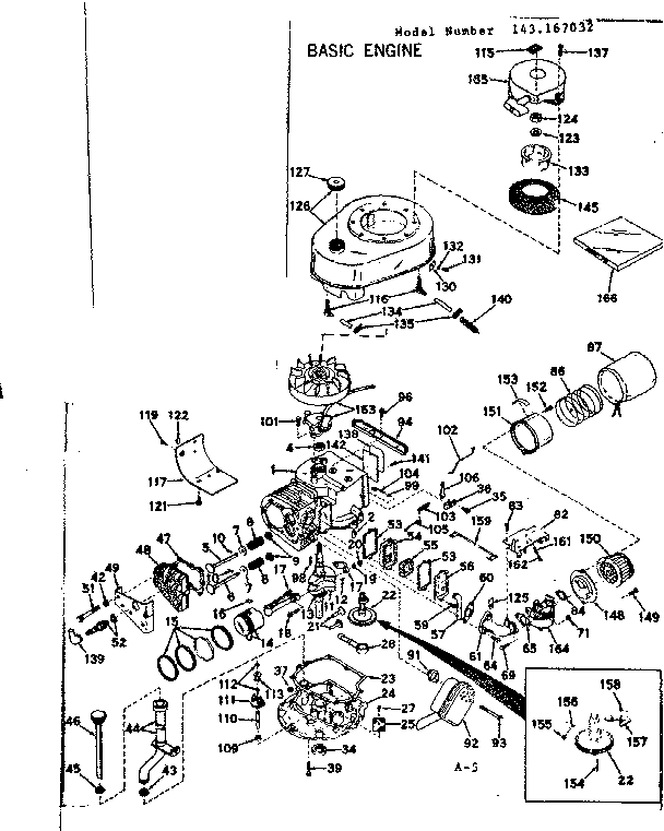 Basic Engine Diagram and Parts List for 143167032  Craftsman Engine