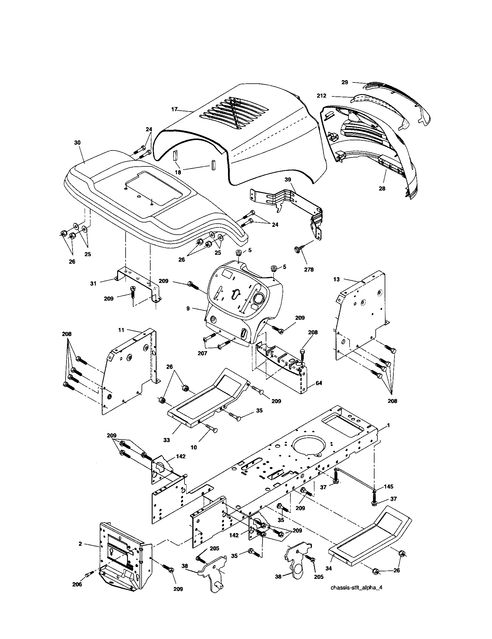 Chassis And Enclosures Diagram and Parts List for 917253201  Craftsman Lawn Tractor