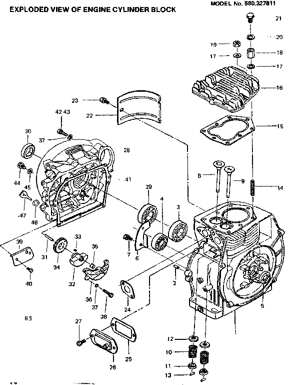 Engine Cylinder Block Assembly Diagram and Parts List for 580327811  Craftsman Generator