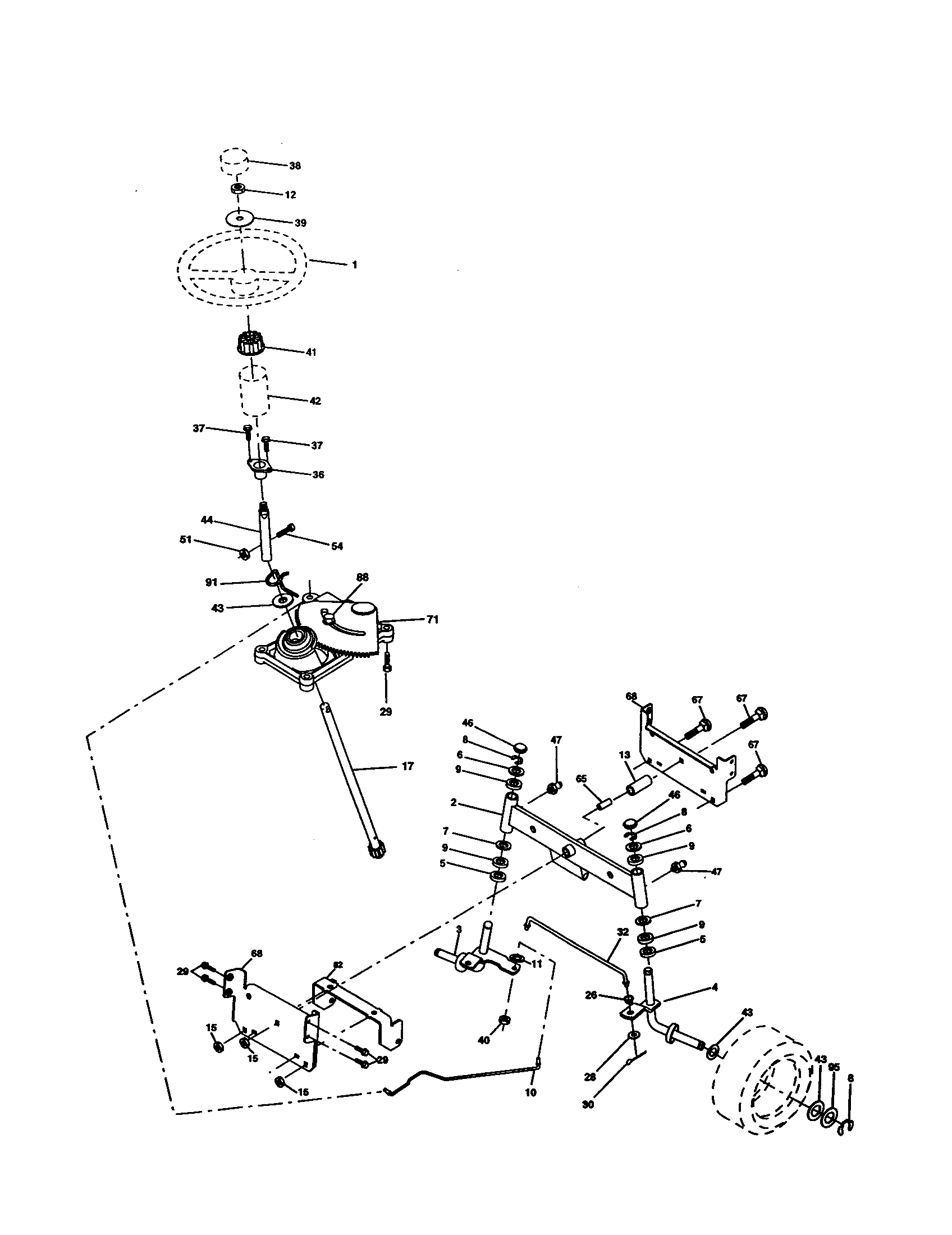 Steering Assembly Diagram and Parts List for 917277152  Craftsman Lawn Tractor