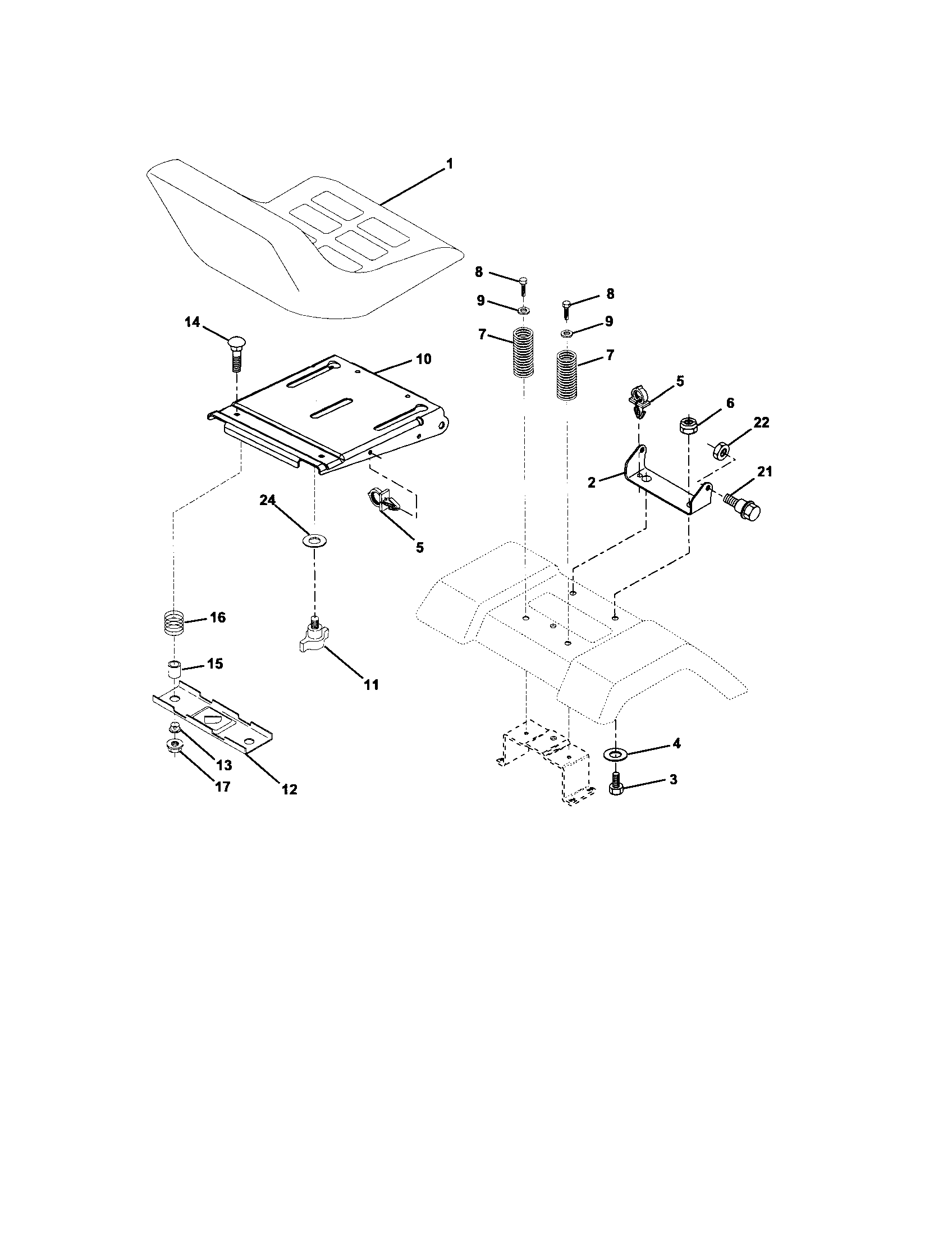 Seat Assembly Diagram and Parts List for 917275520  Craftsman Lawn Tractor