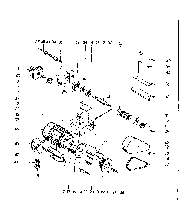 Toolpost Grinder Assembly Diagram and Parts List for 2894  Craftsman Lathe