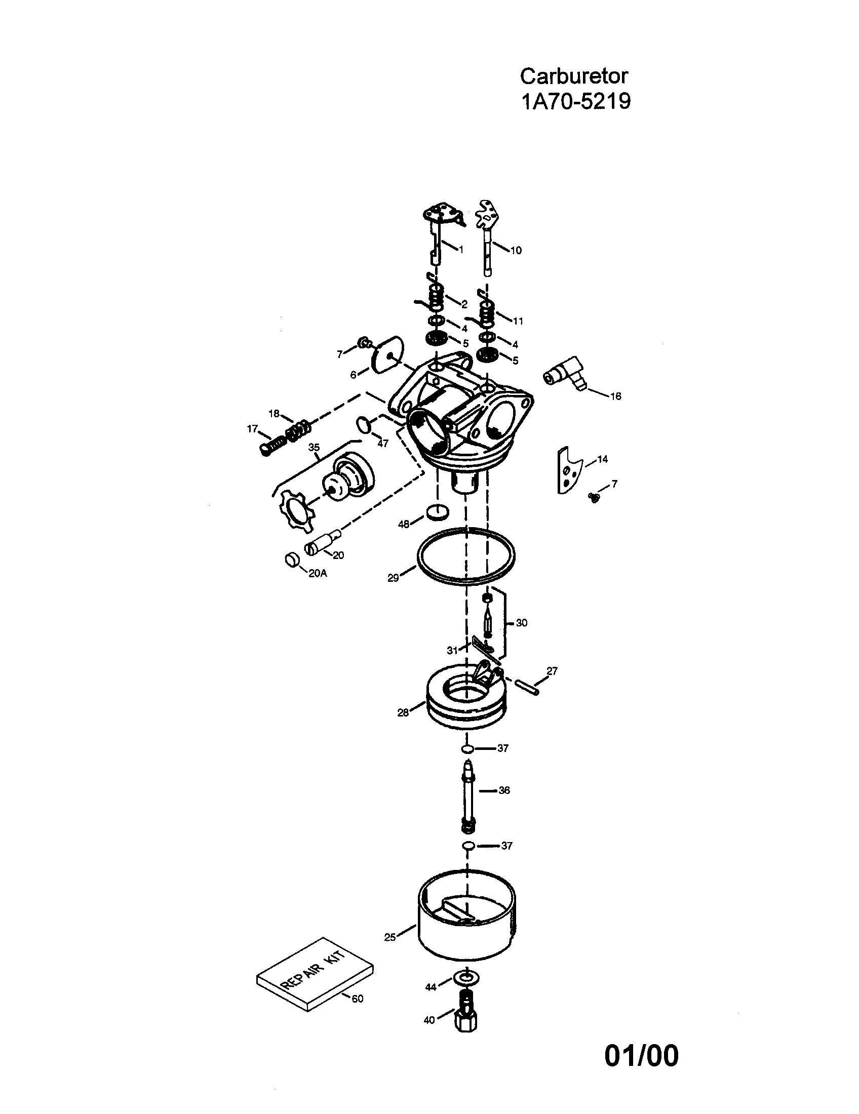 Carburetor 640276 Diagram and Parts List for 143640276  Craftsman Lawn Mower