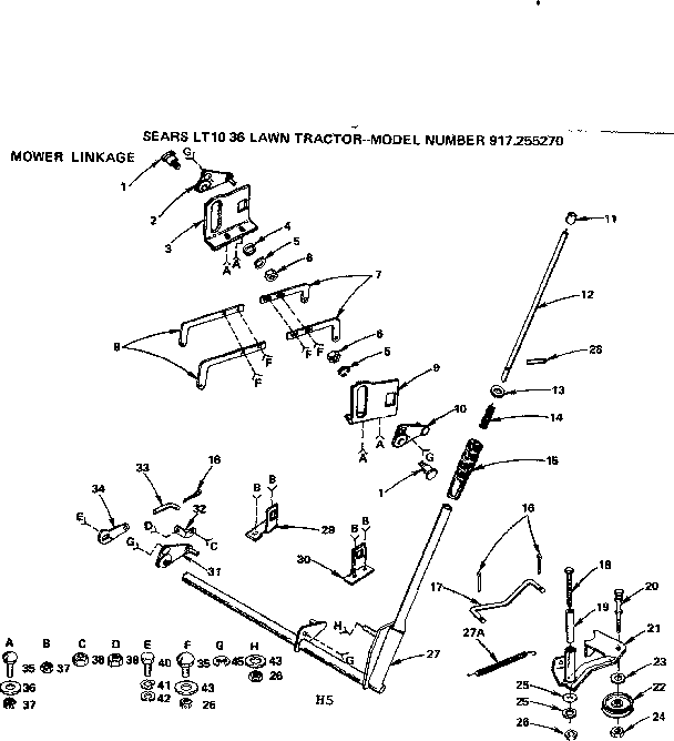 Mower Linkage Diagram and Parts List for 917255270  Craftsman Lawn Tractor