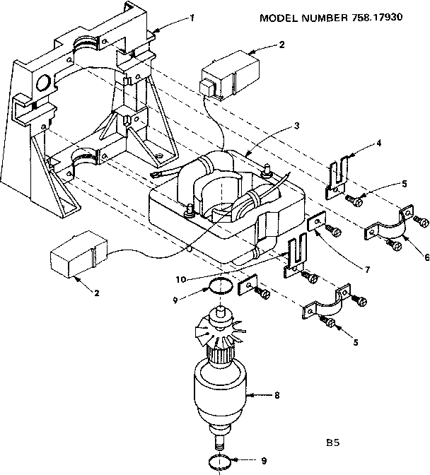 Frame Motor Diagram and Parts List for 75817930  Craftsman Utility Vacuum