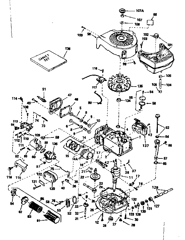 Replacement Parts Diagram and Parts List for 143354382  Craftsman Engine