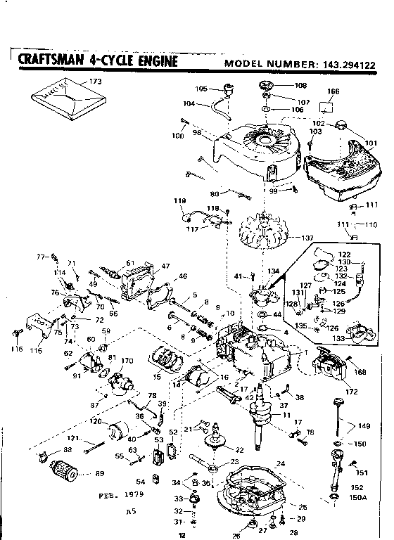 Replacement Parts Diagram and Parts List for 143294122  Craftsman Engine