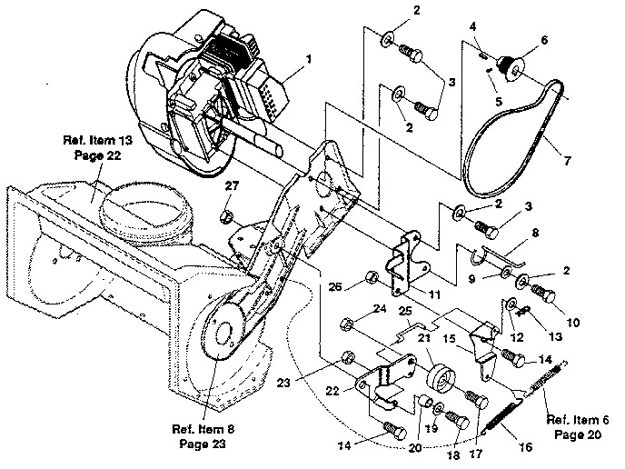 Engine And Drive Diagram and Parts List for 536884330  Craftsman Snow Blower