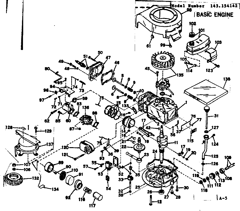 Basic Engine Diagram and Parts List for 143154142  Craftsman Engine