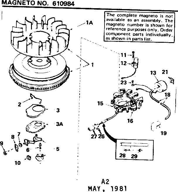 Magneto Diagram and Parts List for 143716112  Craftsman Engine
