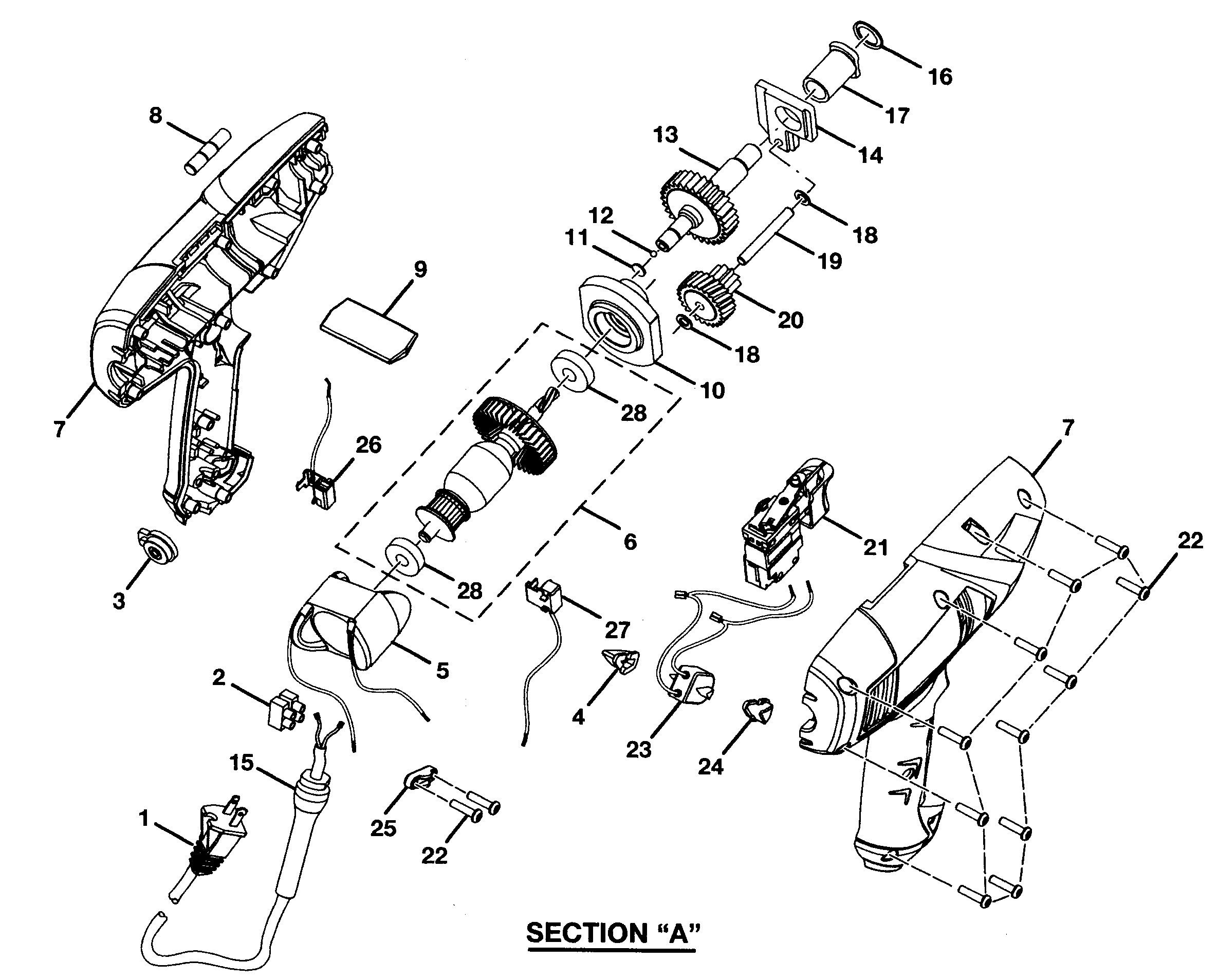 Motor Assy Diagram and Parts List for 315101070  Craftsman Boring Machine