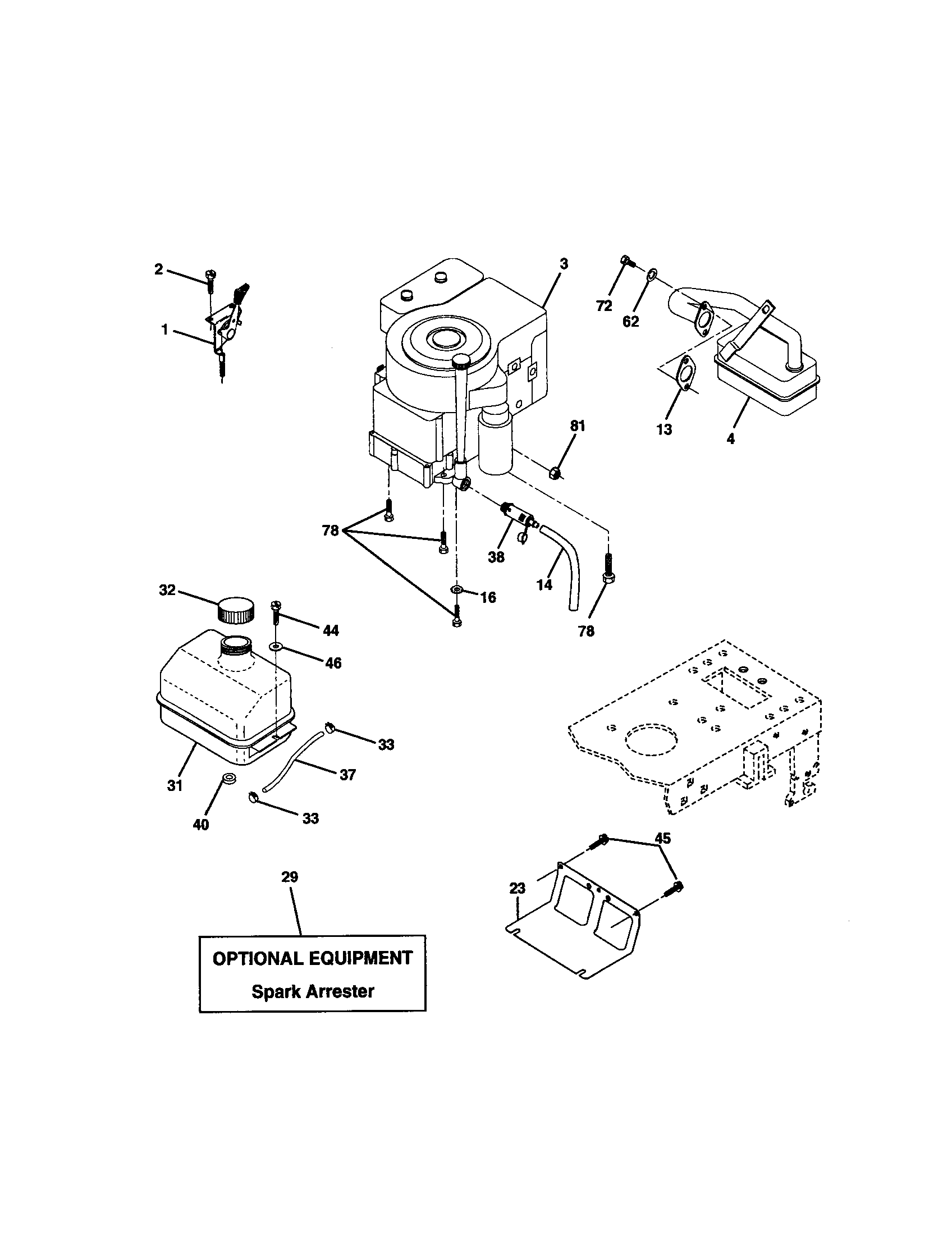 Engine Diagram and Parts List for 917271731  Craftsman Lawn Tractor
