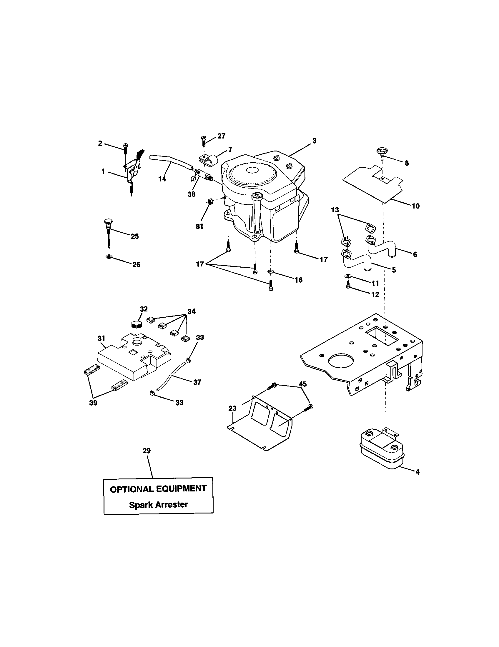 Engine Diagram and Parts List for 917271823  Craftsman Lawn Tractor