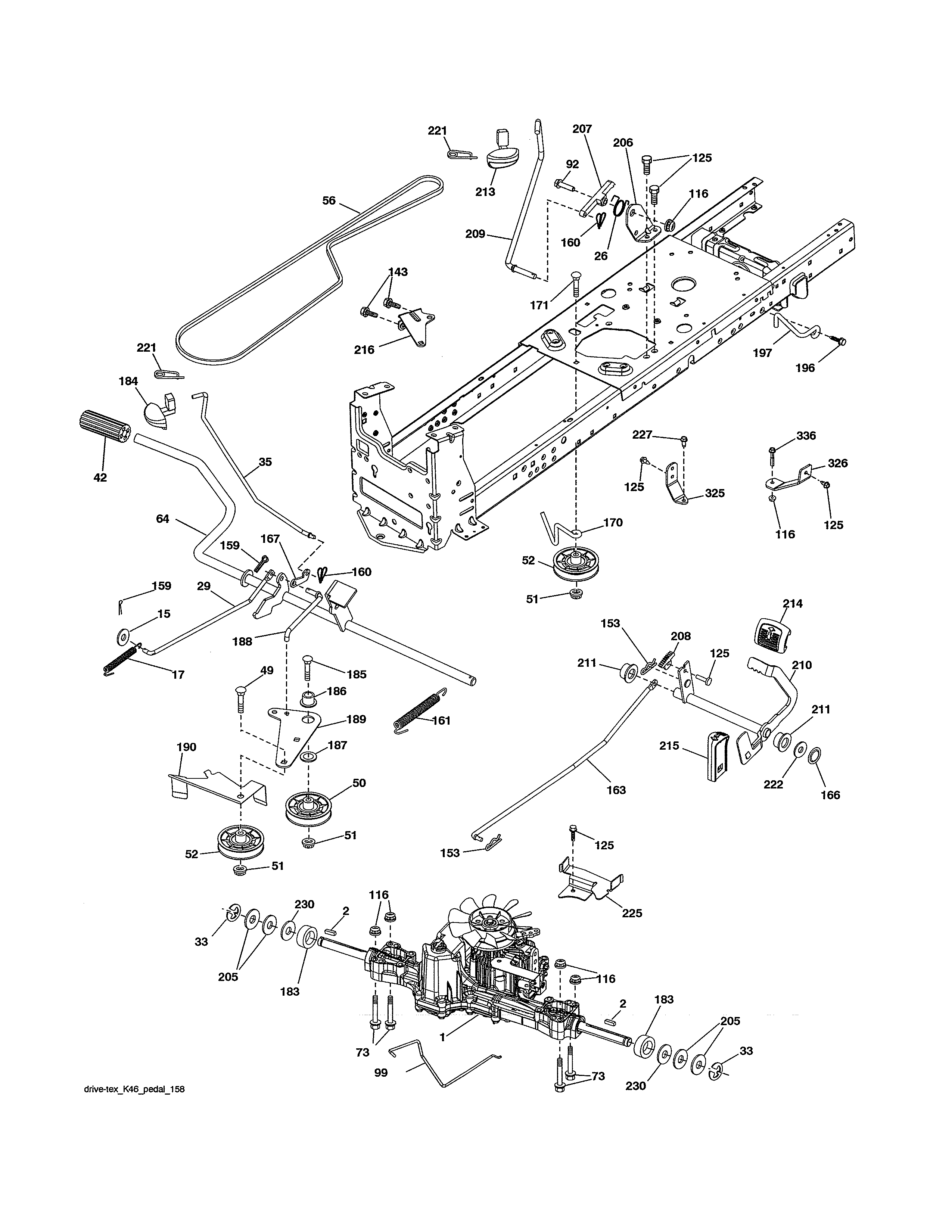 Drive Diagram and Parts List for 917990040  Craftsman Lawn Tractor