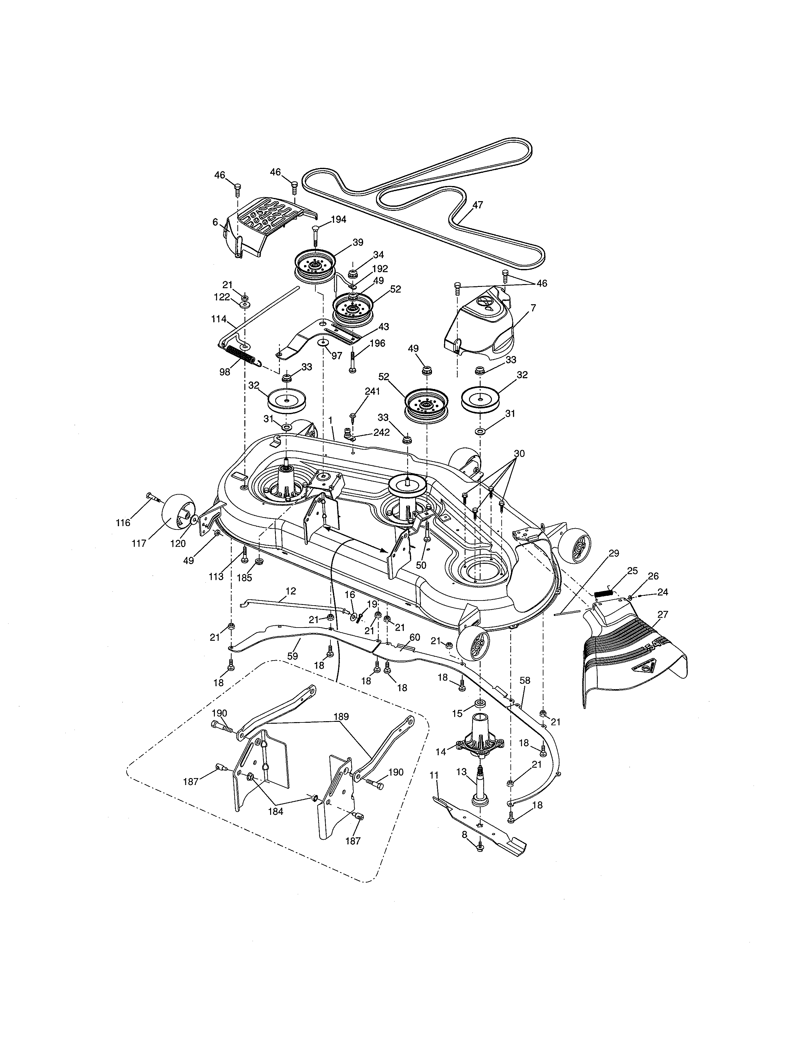 Mower Deck Diagram and Parts List for 917280083  Craftsman Lawn Tractor