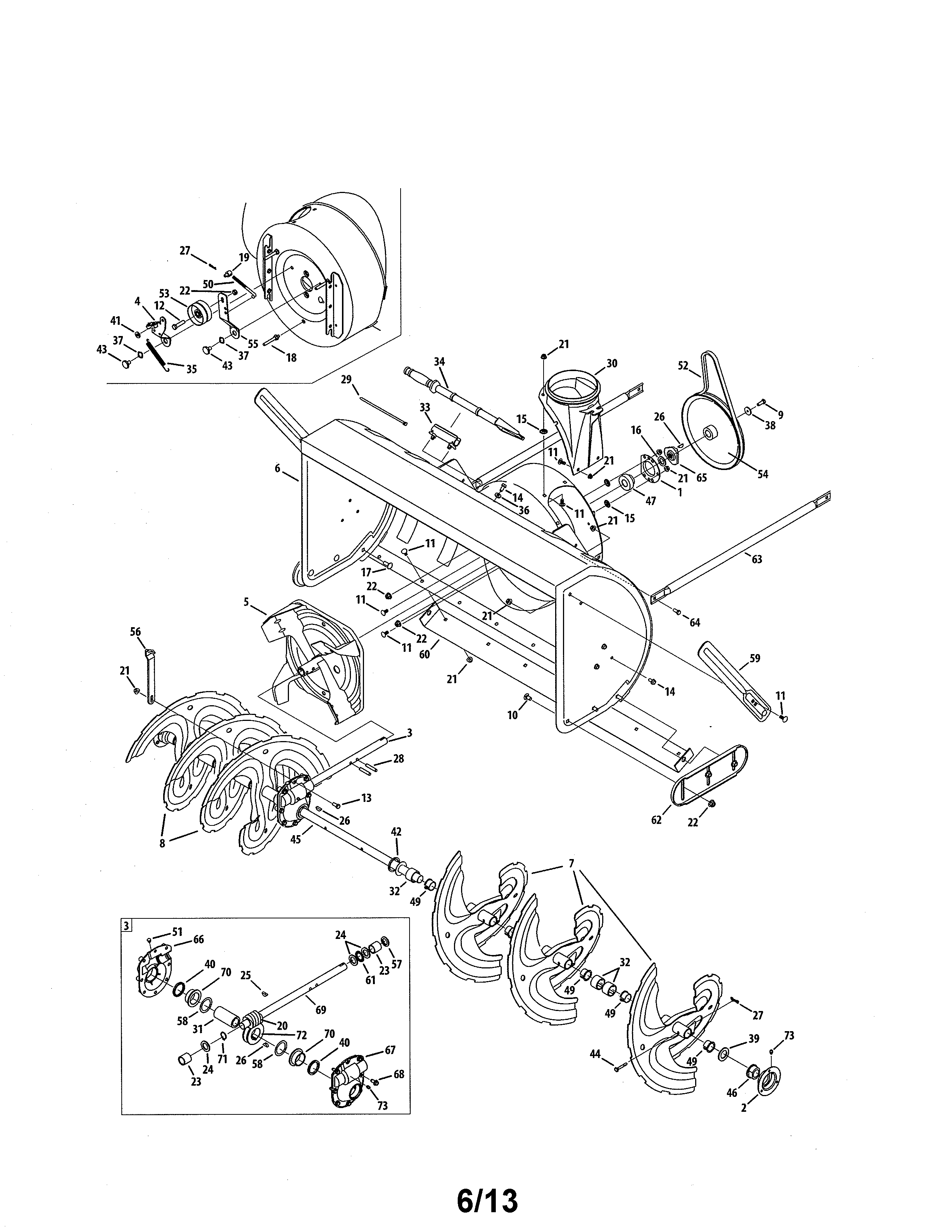 Auger & Housing/gearbox Diagram and Parts List for 247883981  Craftsman Snow Blower