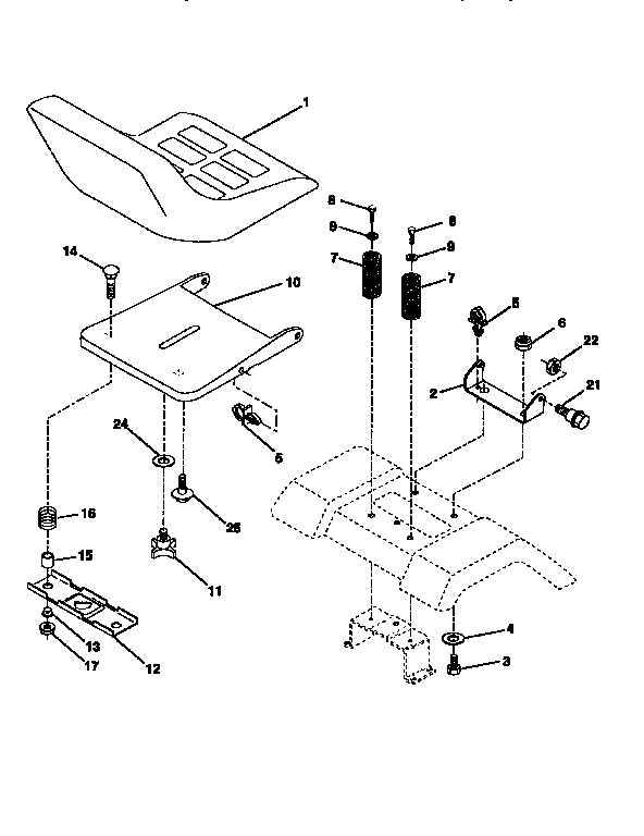 Seat Assembly Diagram and Parts List for 917270621  Craftsman Lawn Tractor