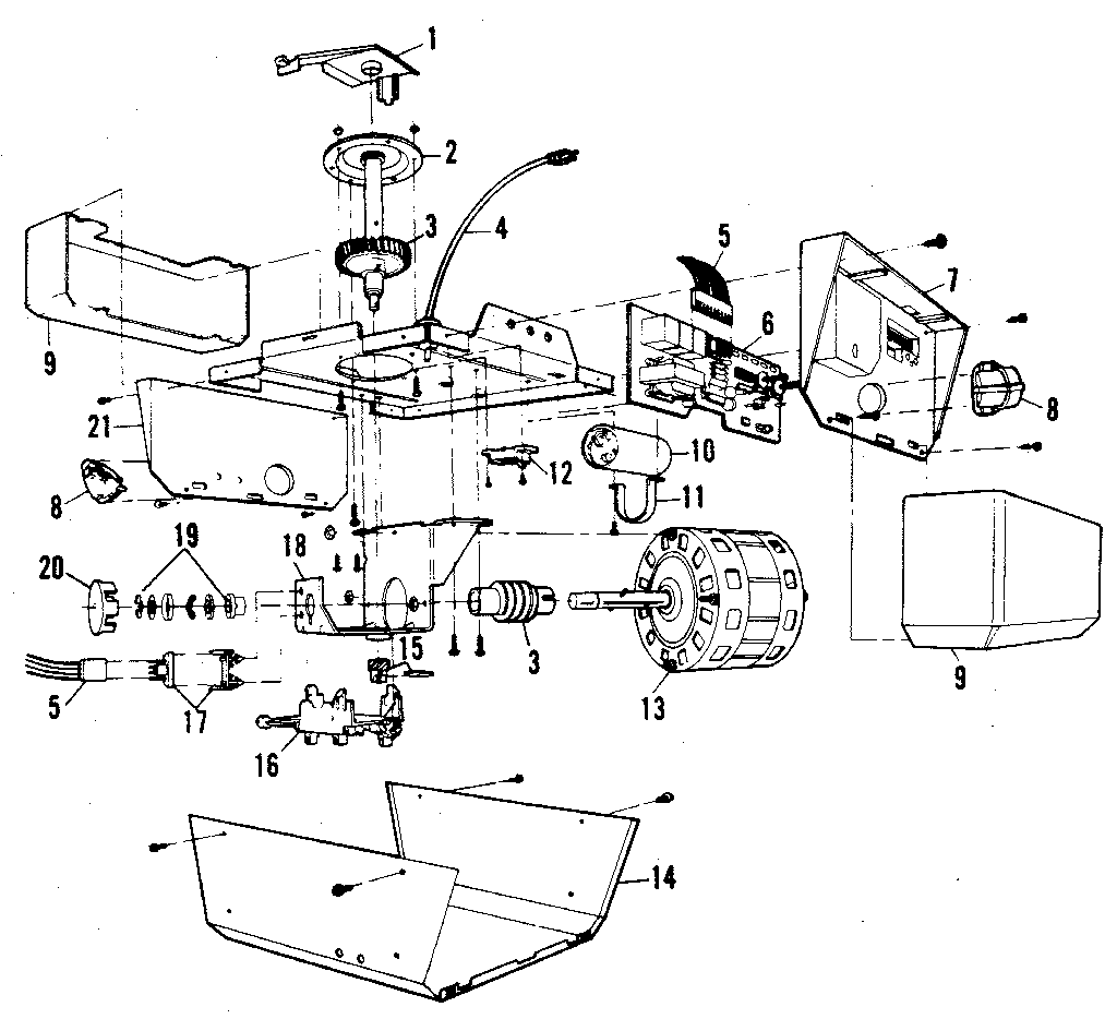 Chassis Assembly Diagram and Parts List for 13953611  Craftsman Garage Door Opener