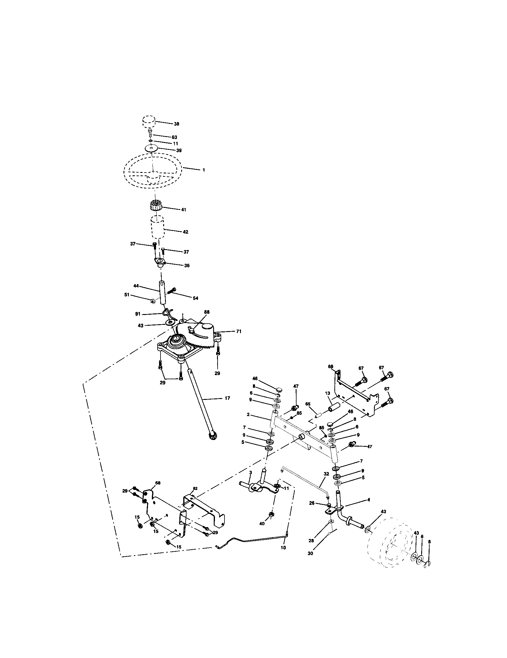 Steering Diagram and Parts List for 917271550  Craftsman Lawn Tractor