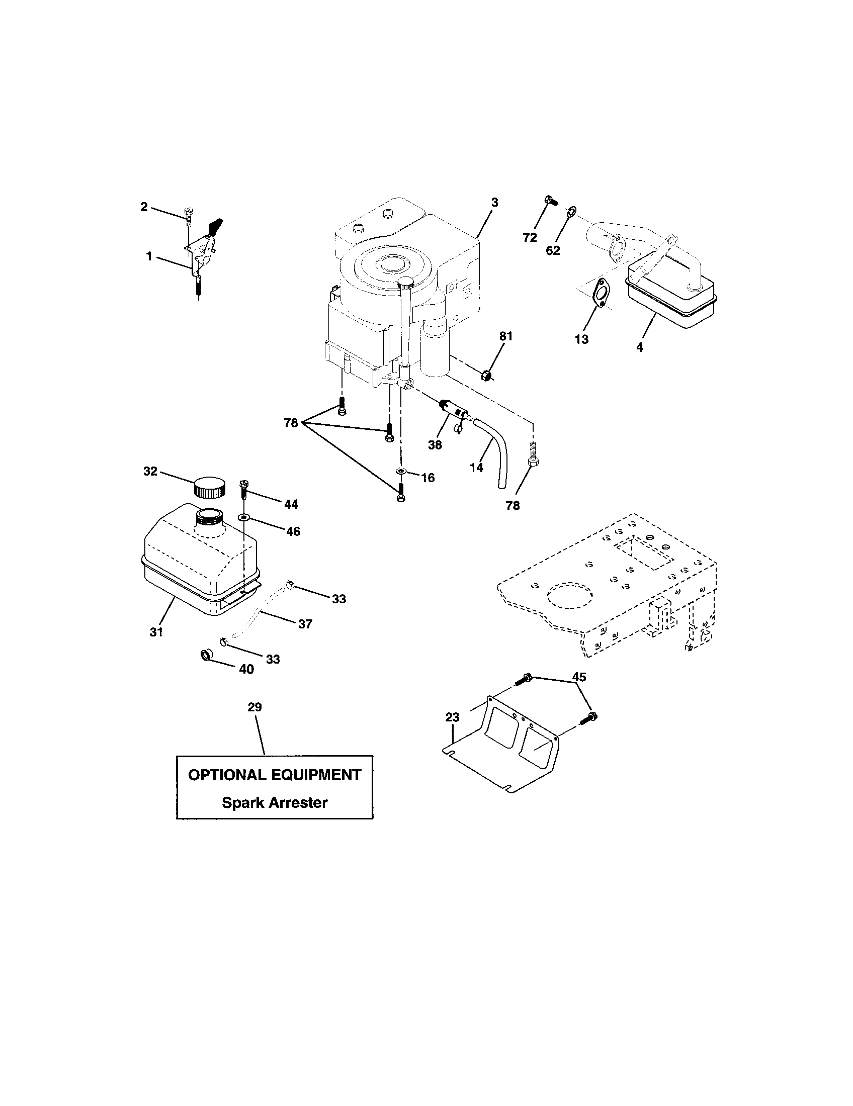 Engine Diagram and Parts List for 917272760  Craftsman Lawn Tractor