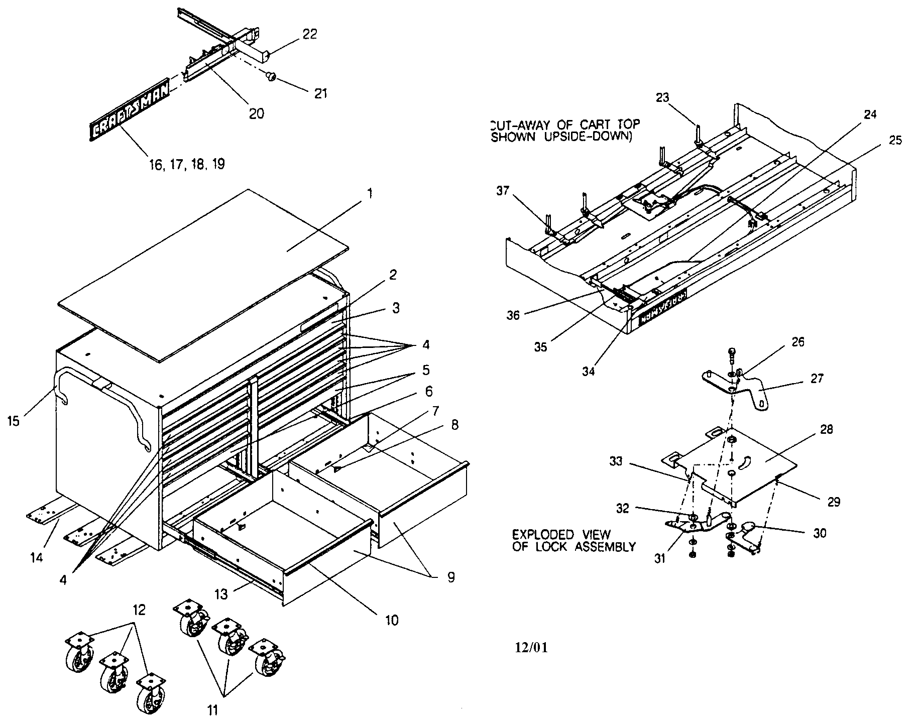 Tool Cart Diagram and Parts List for 706654891  Craftsman Tool Stand & Cart