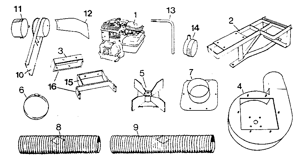 Blower / Engine And Impeller Diagram and Parts List for 52126471  Craftsman Leaf Blower / Vacuum