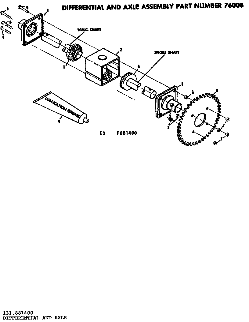 Differential And Axle Diagram and Parts List for 131881400  Craftsman Lawn Mower