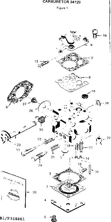 Carburetor Diagram and Parts List for 358358861  Craftsman Chainsaw
