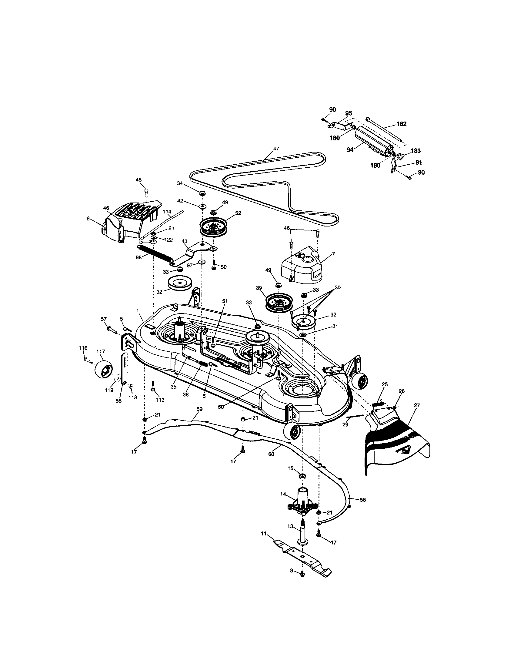 Mower Deck Diagram and Parts List for 917276090  Craftsman Lawn Tractor
