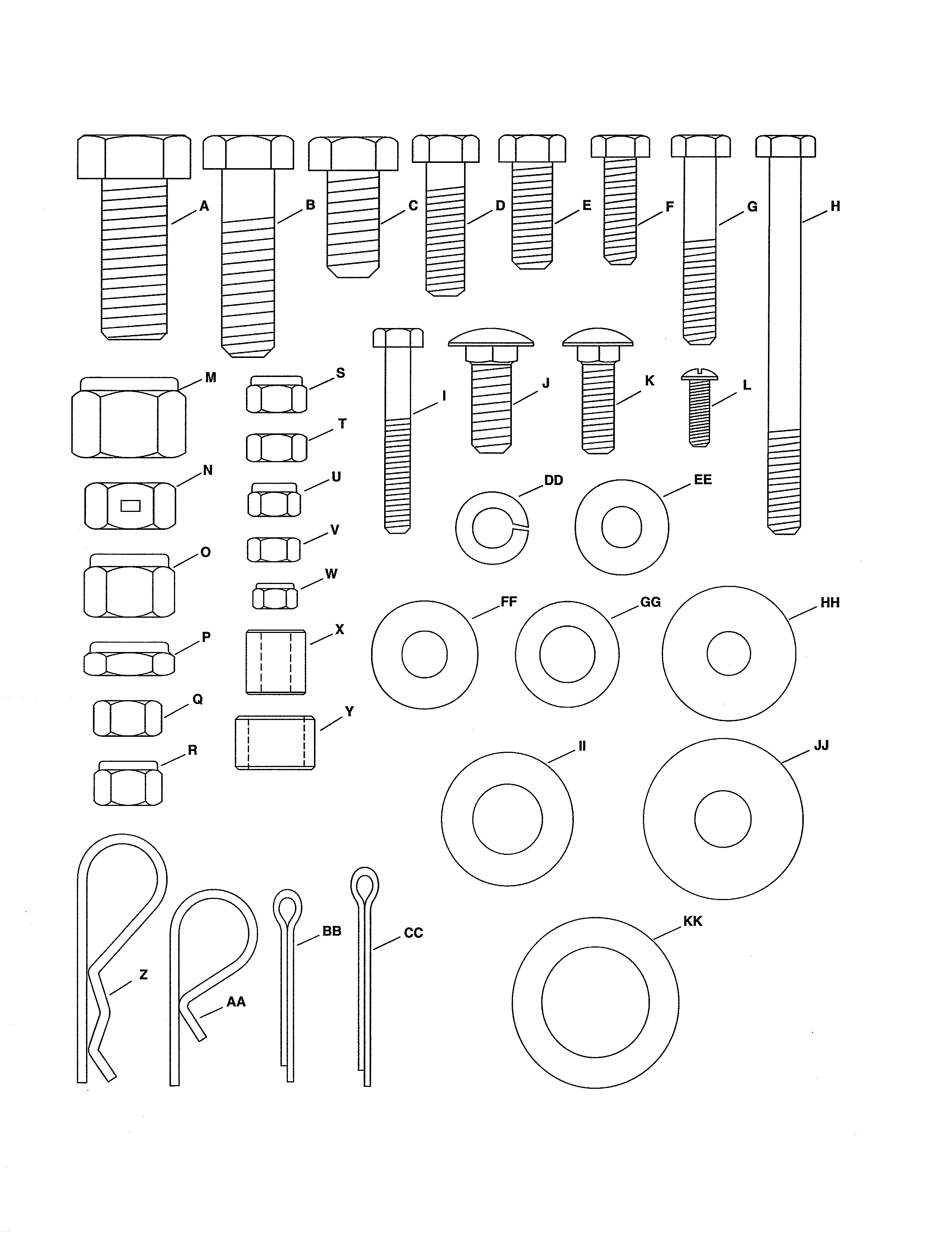 Full Size Hardware Chart Diagram and Parts List for 486248476  Craftsman Lawn Tractor