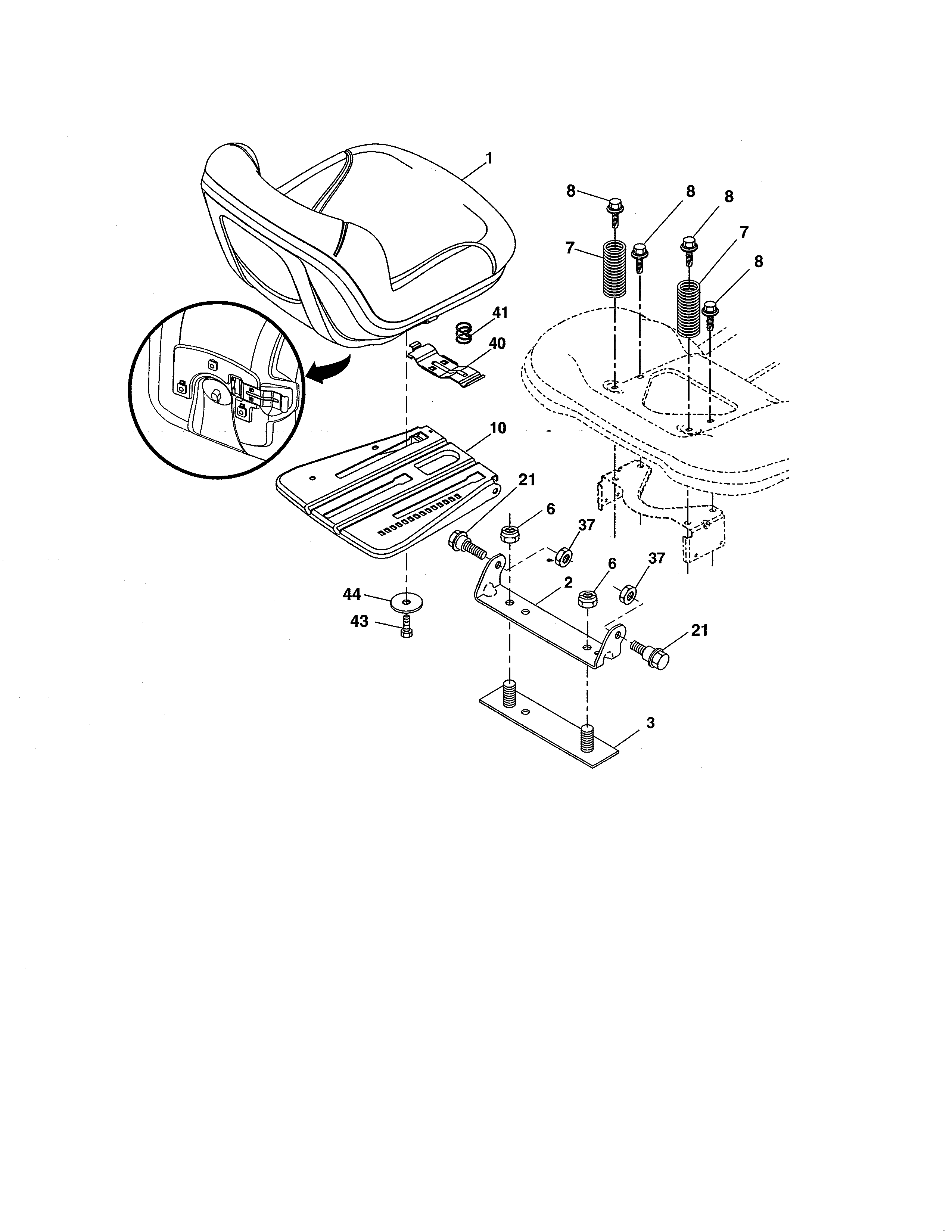 Seat Diagram and Parts List for 917203900  Craftsman Lawn Tractor