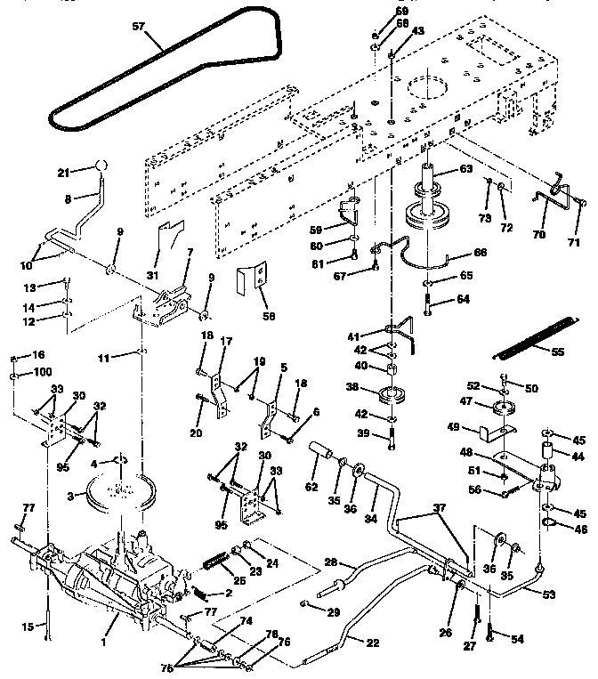 Drive Diagram and Parts List for 917257570  Craftsman Lawn Tractor