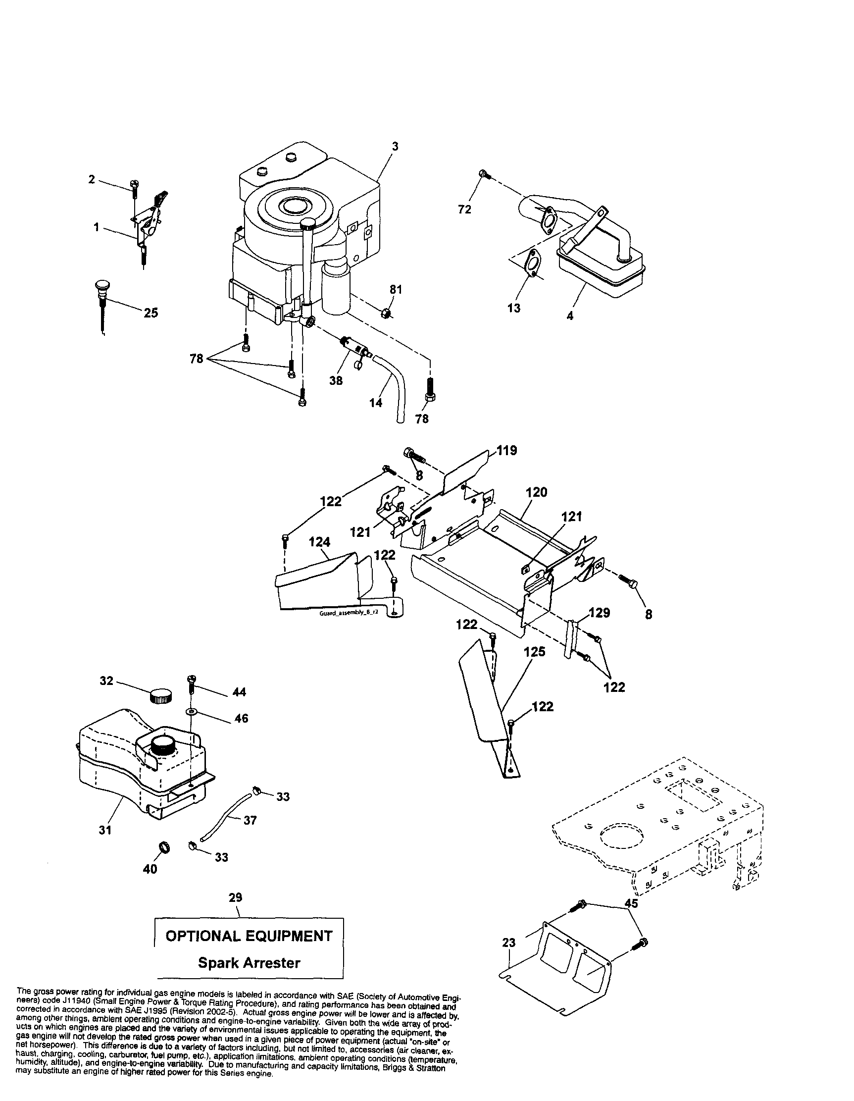 Engine Diagram and Parts List for 917256740  Craftsman Lawn Tractor