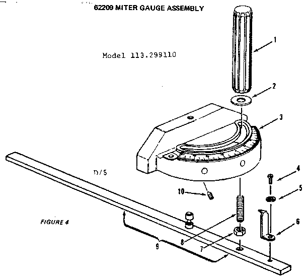 62209 Miter Gauge Assembly Diagram and Parts List for 113299110  Craftsman Saw