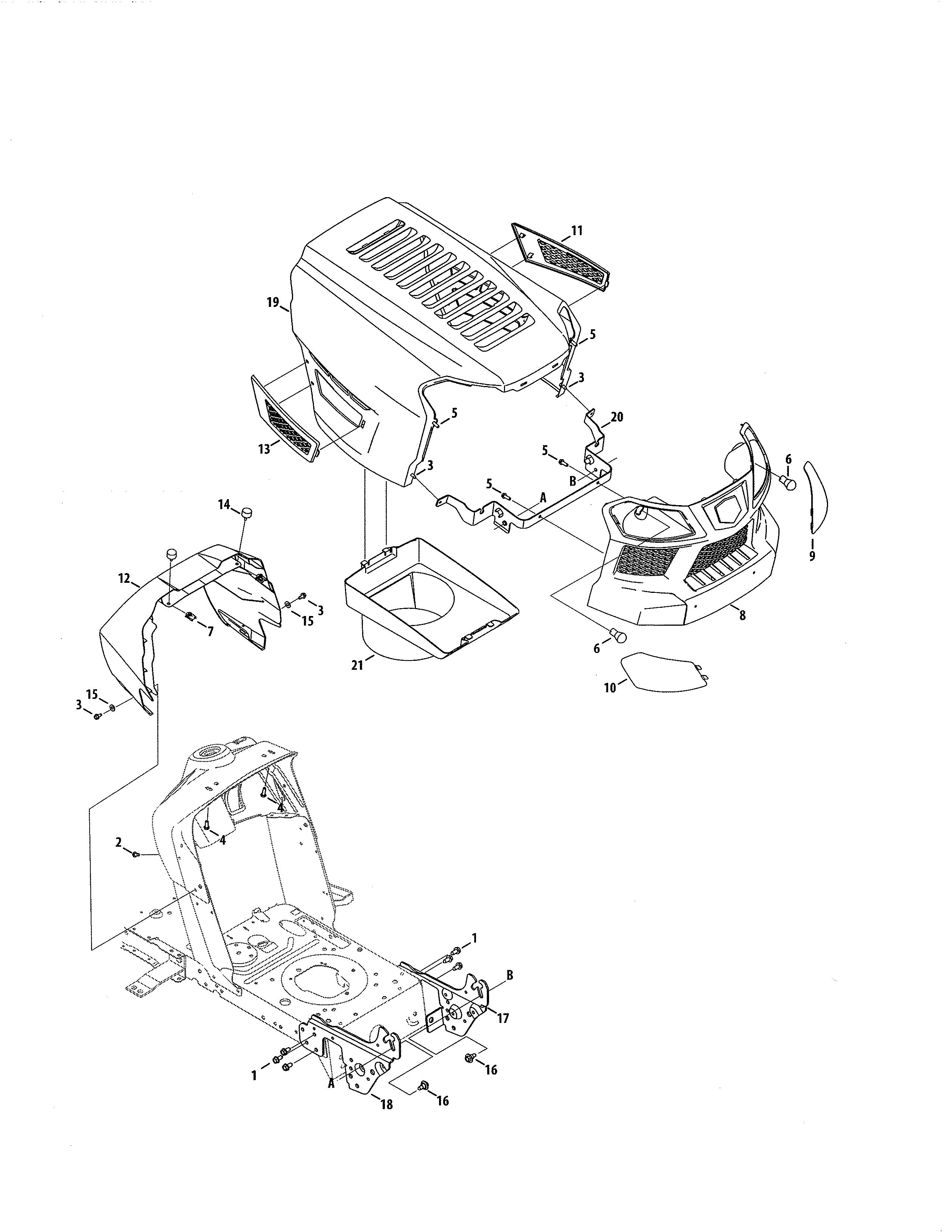 Hood/bumper Diagram and Parts List for 247203713  Craftsman Lawn Tractor