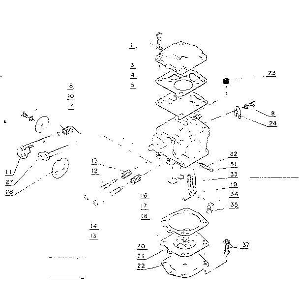 Carburetor Diagram and Parts List for 271358290  Craftsman Trimmer