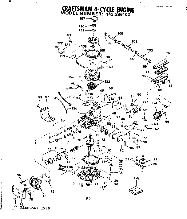 Replacement Parts Diagram and Parts List for 143296102  Craftsman Engine