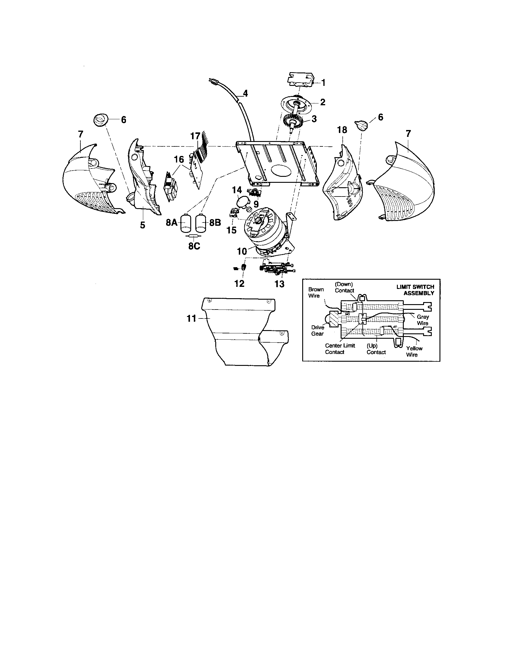 Motor Unit Assembly Diagram and Parts List for 13953990D  Craftsman Garage Door Opener