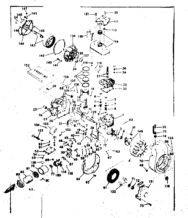 Basic Engine Diagram and Parts List for 143591062  Craftsman Engine