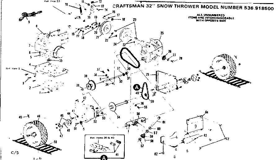 Wheel Assembly Diagram and Parts List for 536918500  Craftsman Snow Blower