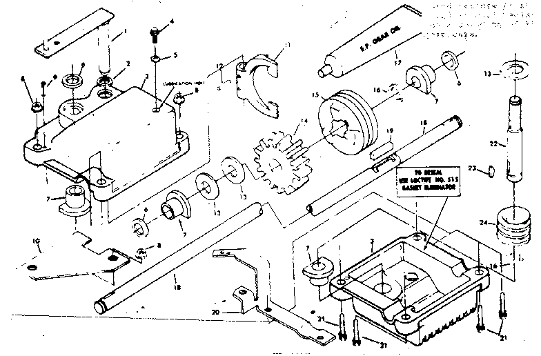 Gear Case Assembly Diagram and Parts List for 131978220  Craftsman Lawn Mower