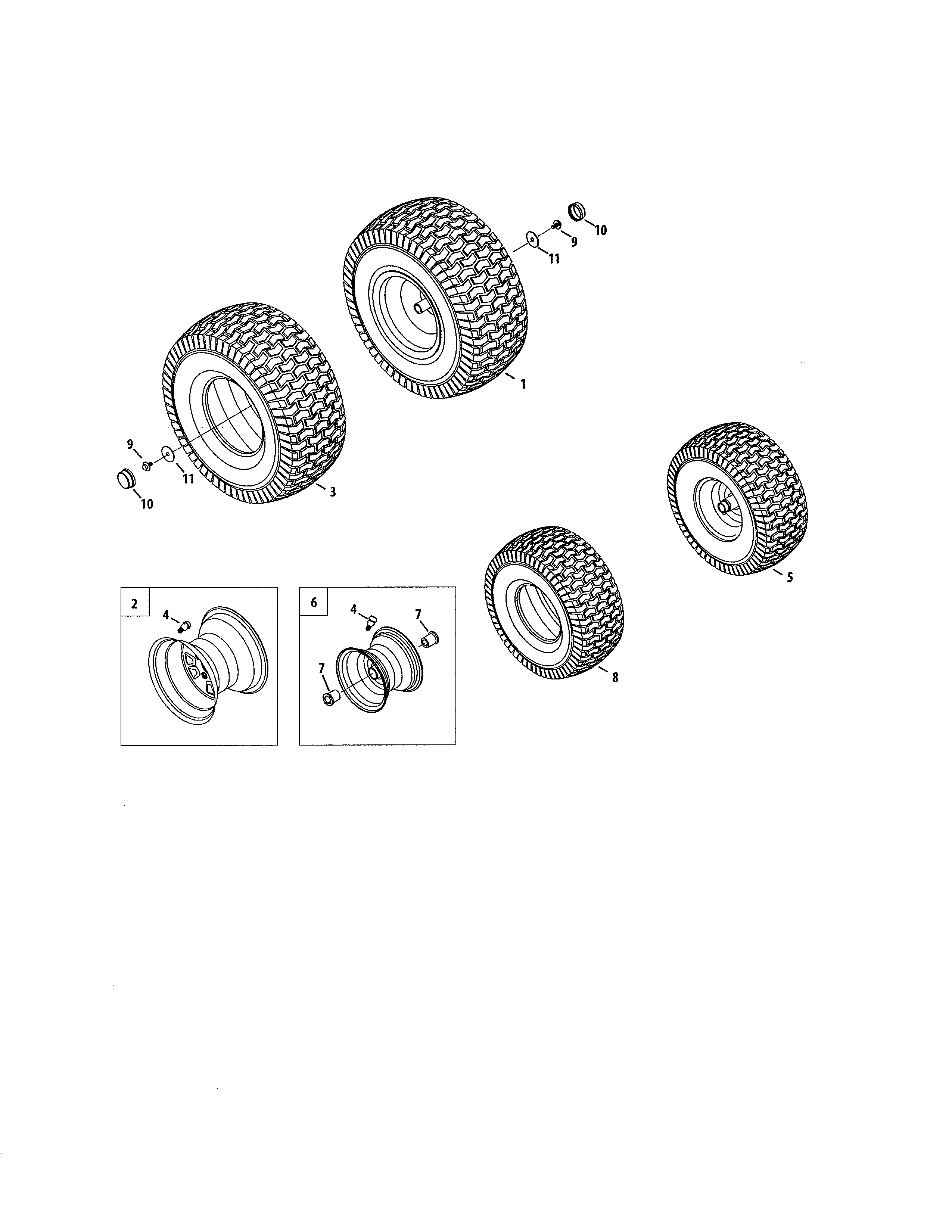 Wheels Diagram and Parts List for 247202420  Craftsman Lawn Tractor