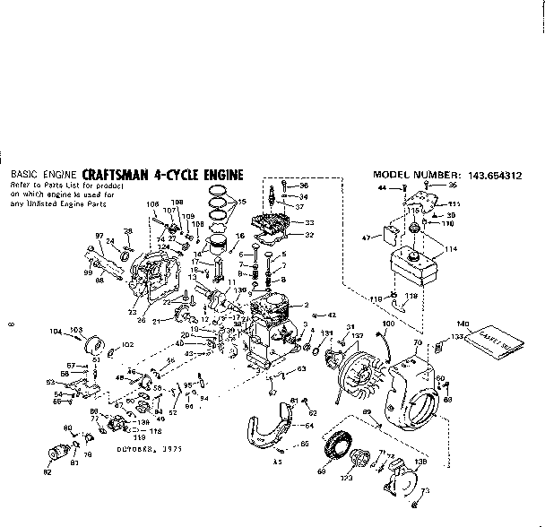 Replacement Parts Diagram and Parts List for 143654312  Craftsman Engine