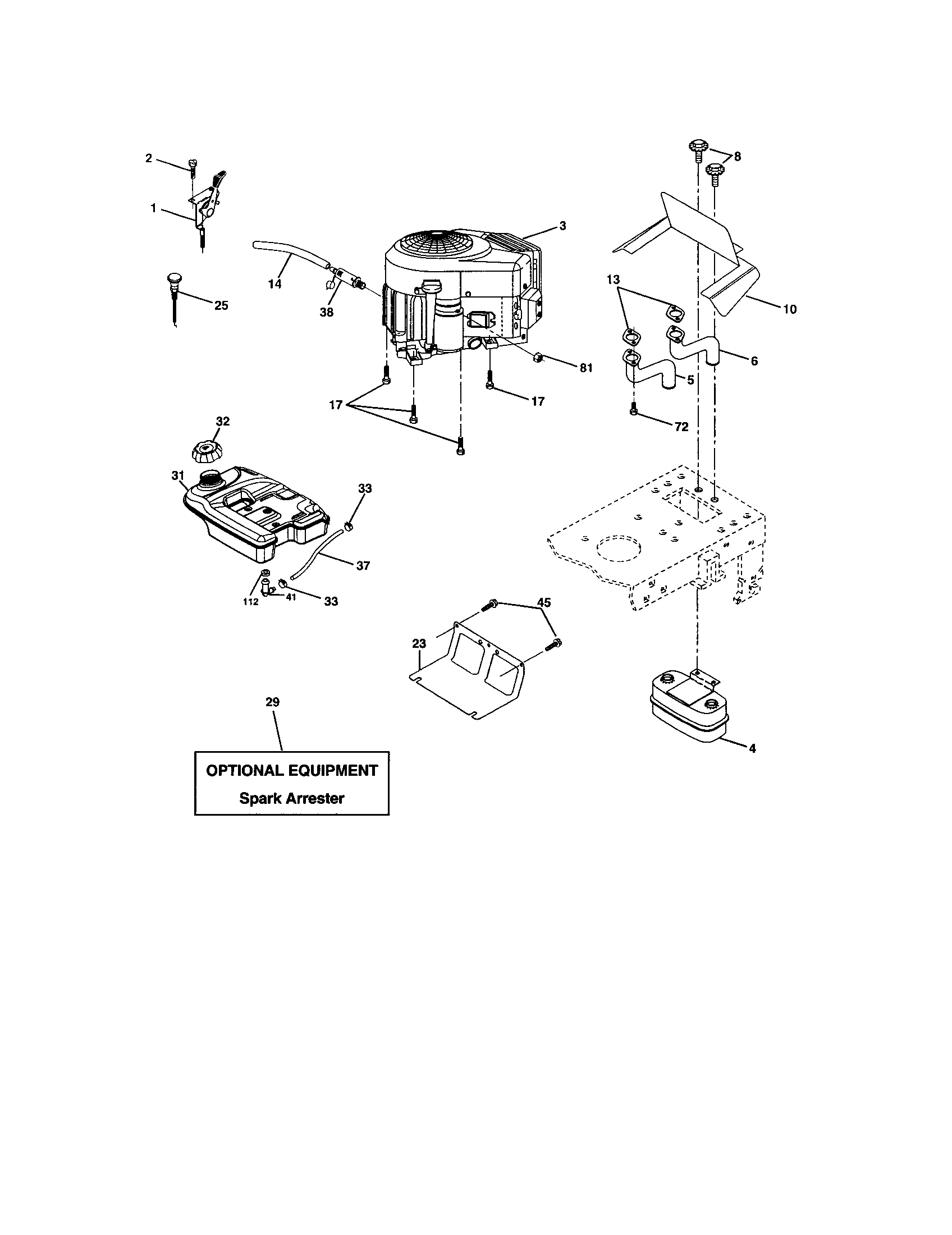 Engine Diagram and Parts List for 917274032  Craftsman Lawn Tractor