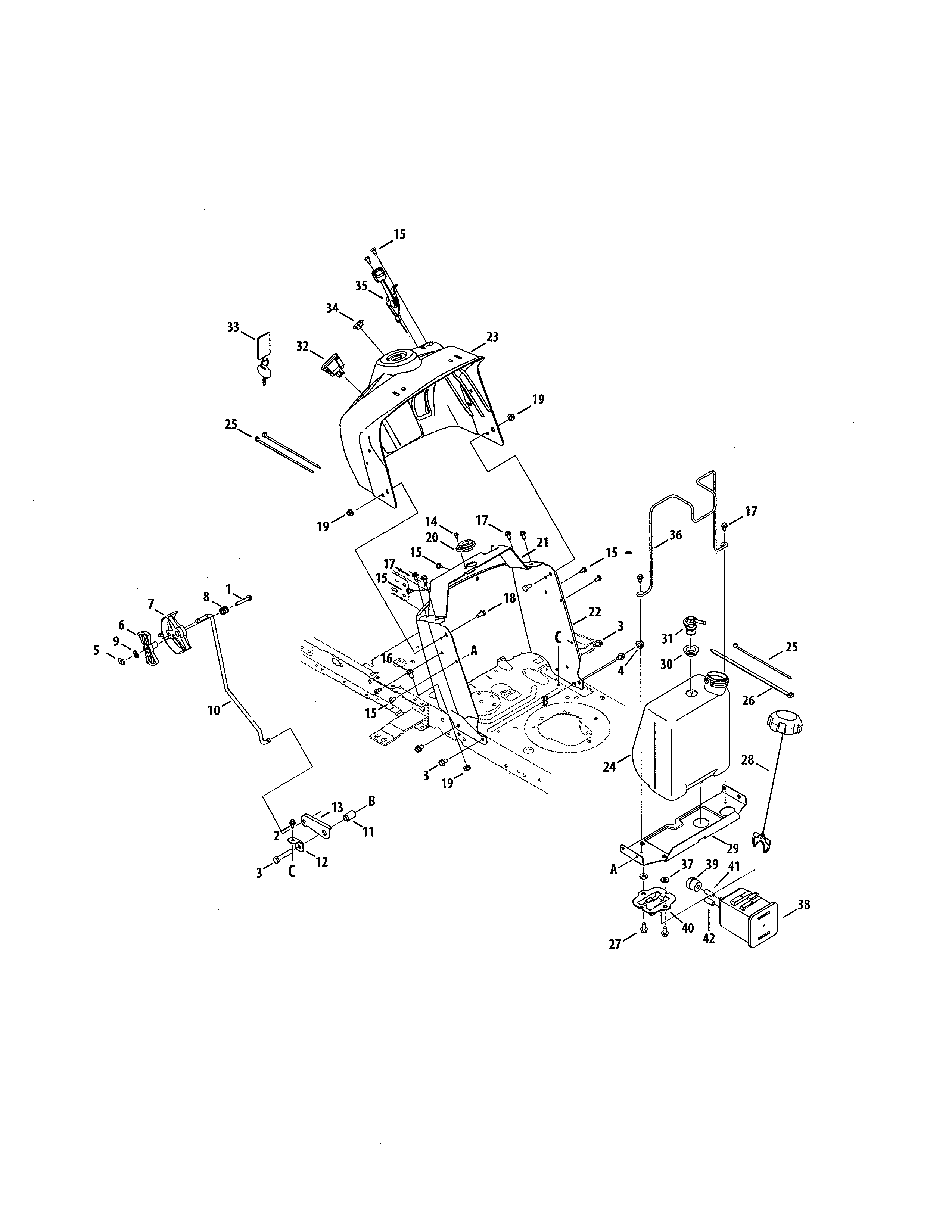 Fuel Tank/upper Dash Diagram and Parts List for 247203715  Craftsman Lawn Tractor