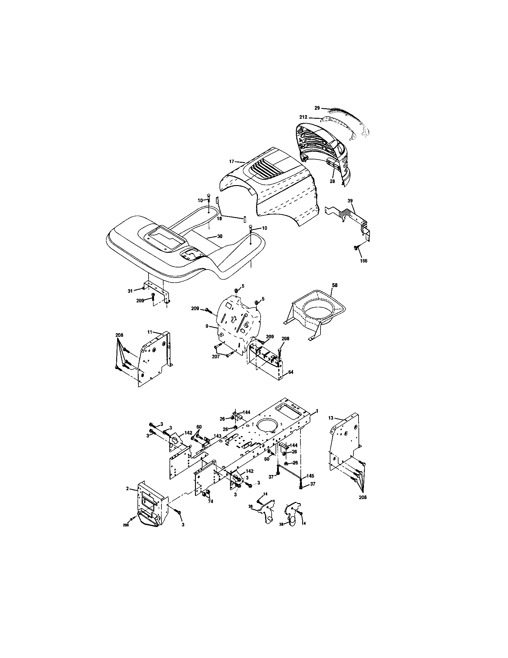 Chassis And Enclosures Diagram and Parts List for 917272670  Craftsman Lawn Tractor