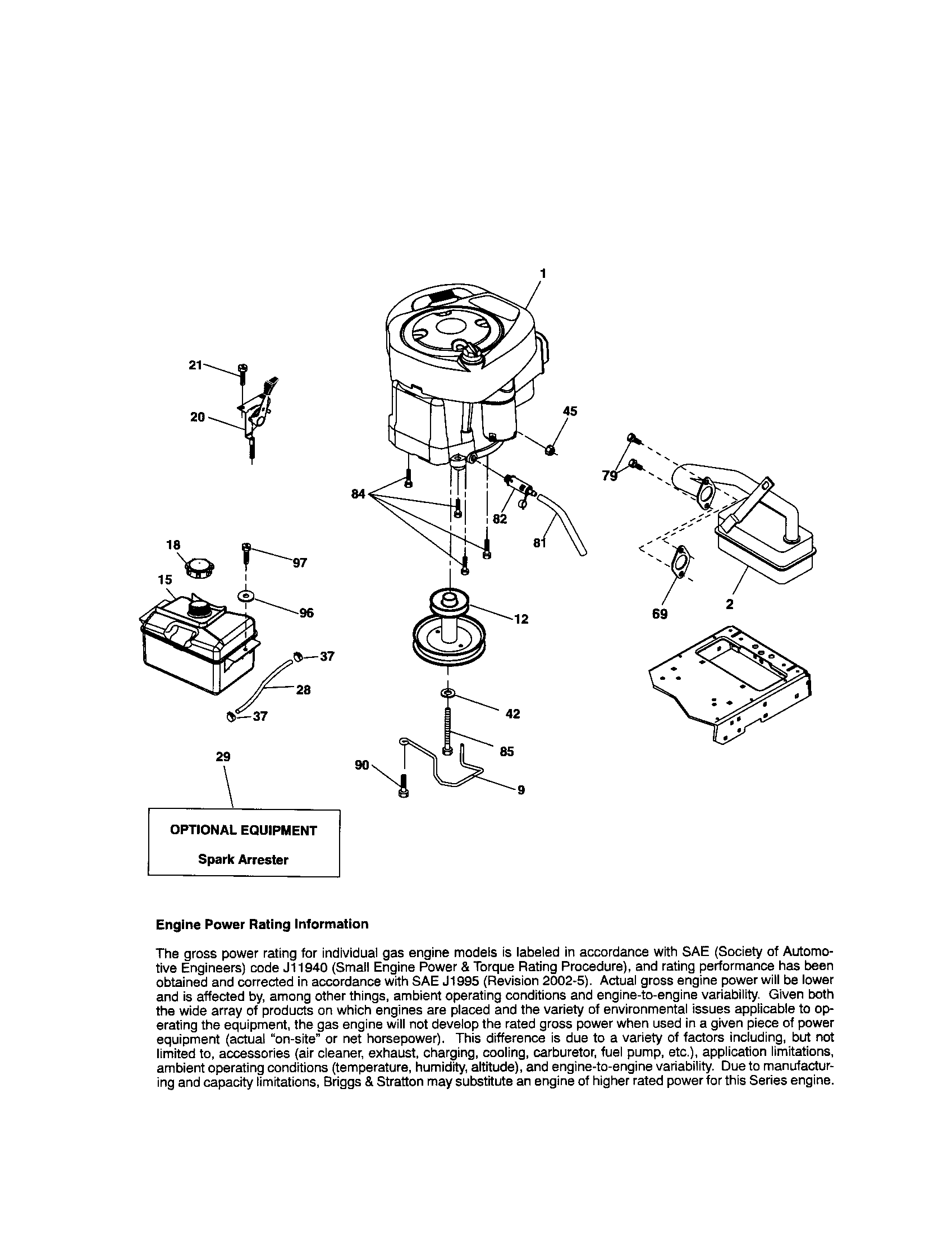 Engine Diagram and Parts List for 917286140  Craftsman Lawn Tractor