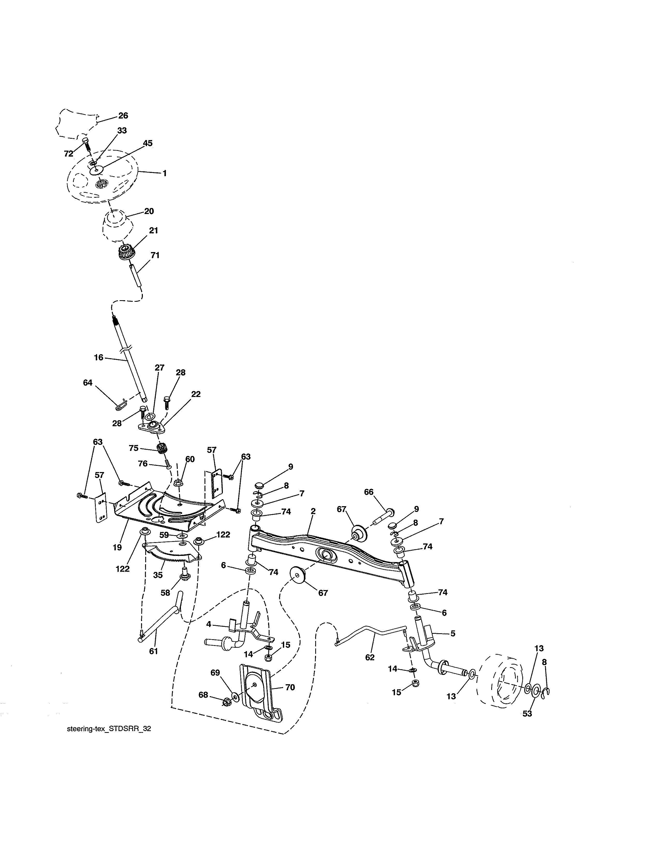 Steering Assembly Diagram and Parts List for 917990370  Craftsman Lawn Tractor